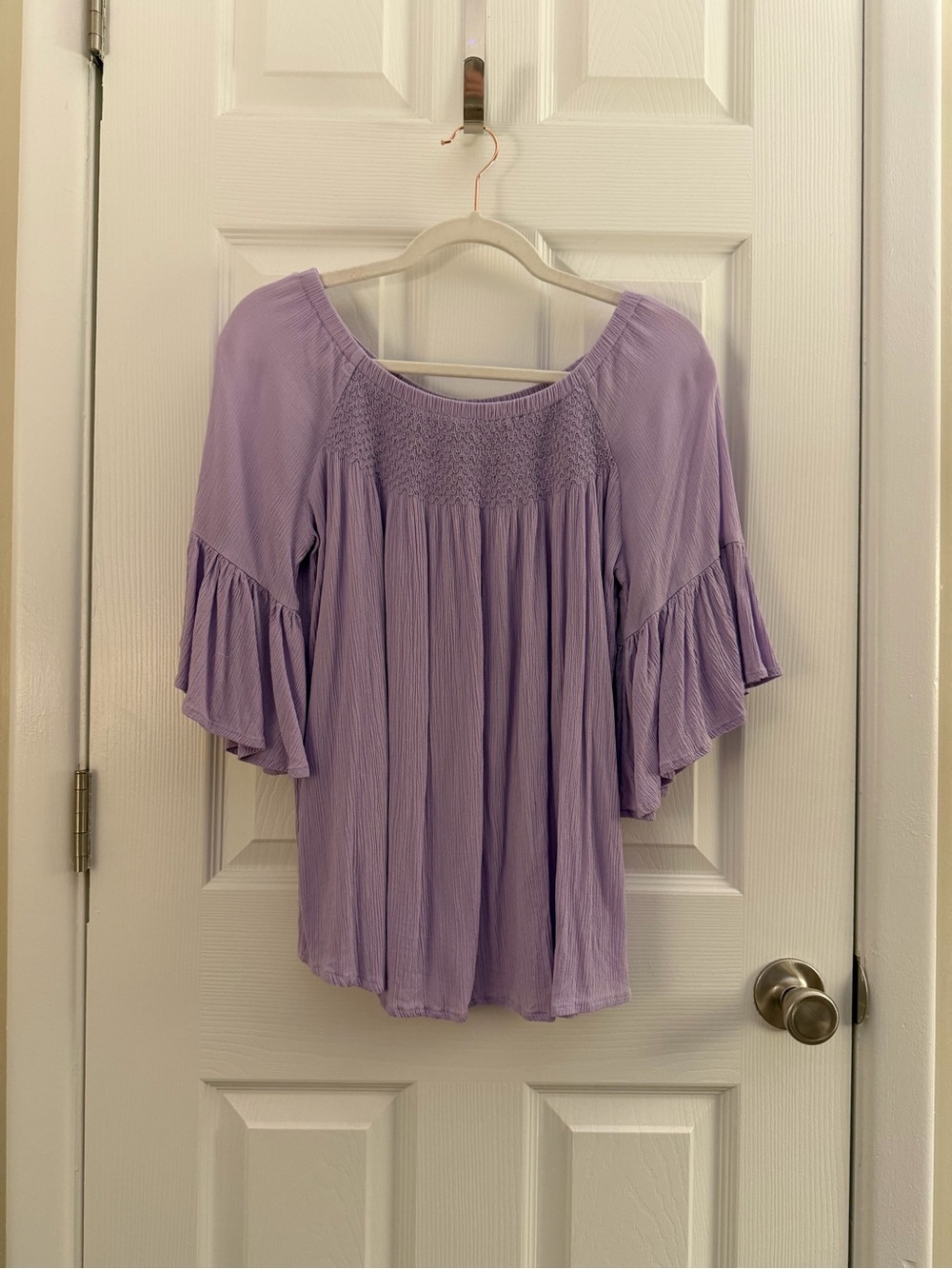 a.n.a Lilac Purple Off the Shoulder Flutter Sleeve Blouse Medium